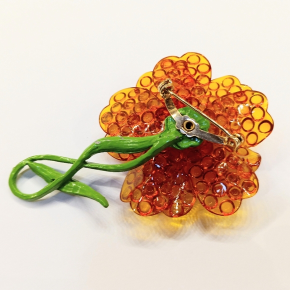 Vintage Large Lucite Gold Bubble Flower Brooch - Picture 5 of 5